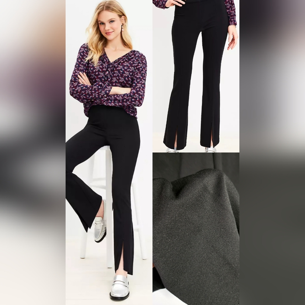 LOFT Curvy Black Split Hem Flare Twill Pants~ Size 12